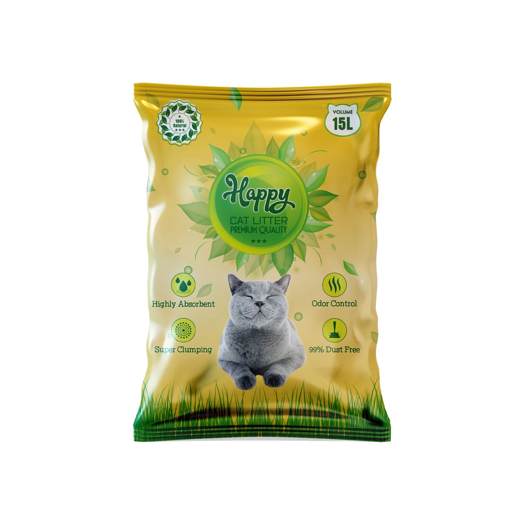 Combo Cát vệ sinh cho mèo  Happy 15l Vàng (7.6kg) và Thức ăn cho mèo Reflex Kitten Plus 0.5kg