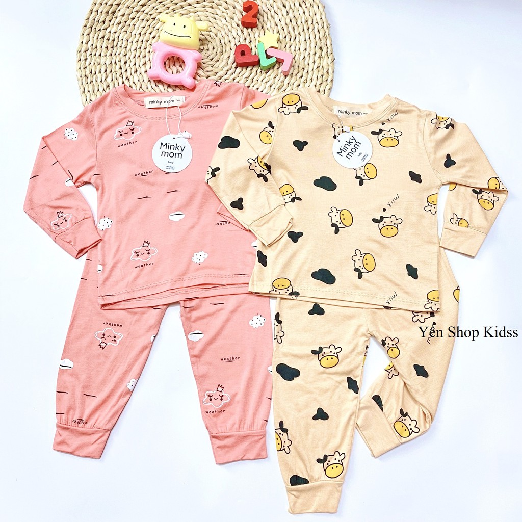 Xả !! Bộ Dài Tay  Minky Mom In Toàn Thân  Họa Tiết Bò Sữa- Mèo Vàng Cho Bé Yêu (7-19kg) (1242)