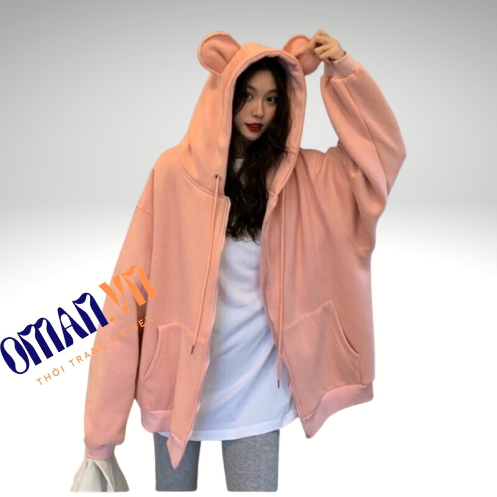 Áo khoác nỉ Hoodie Dây Kéo TAI THỎ form rộng áo nỉ bông ulzzang Cá Tính Unisex Oman | BigBuy360 - bigbuy360.vn