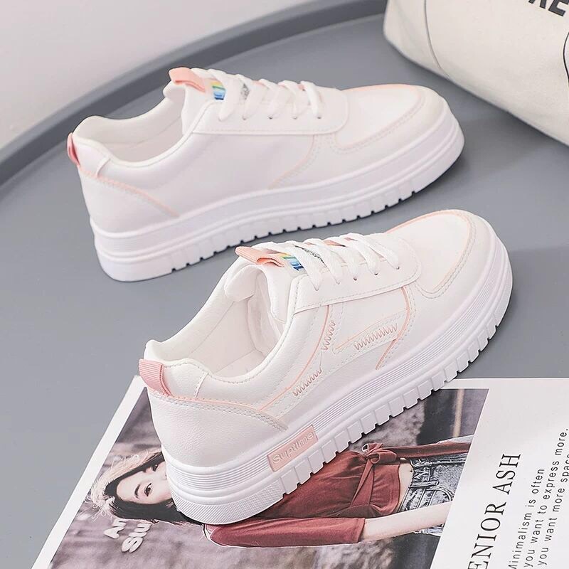 Giày Thể Thao Sneaker Nữ trắng đi học giá rẻ đẹp thời trang viền vàng hồng Qyana Store 201