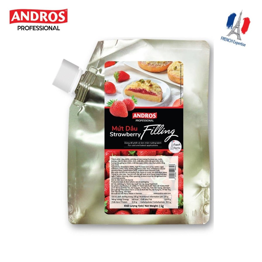 [Mã BMBAU50 giảm 7% đơn 99K] ANDROS - Filling Dâu -Mứt trái cây làm bánh - Túi 1 Kg