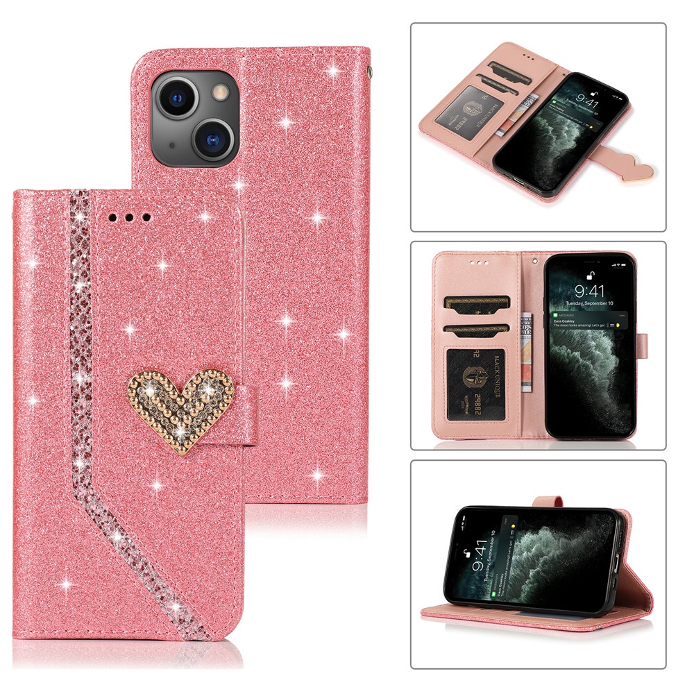 Bao Da Điện Thoại Nắp Lật Kèm Ngăn Đựng Thẻ Khóa Nam Châm In Hình Trái Tim Cho iphone 13 12 11 pro max x xr xs 7 8 plus Ốp