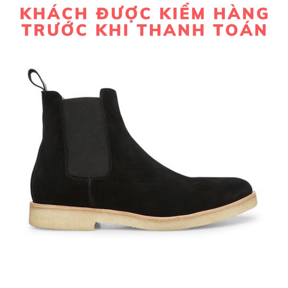 Giày thời trang nam cao cổ Chelsea boots màu đen da lộn đế tăng 3.5cm chiều cao