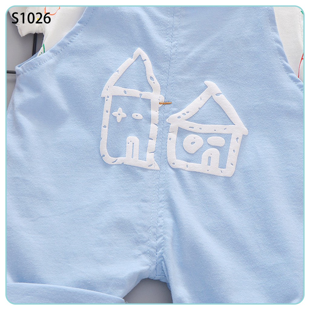 Set Yếm Bé Gái In Họa Tiết Ngôi Nhà Kèm Áo Thun Cotton Cho Bé Size 0 - 4 Tuổi MINTSCLOSET Mint's Closet - S1026