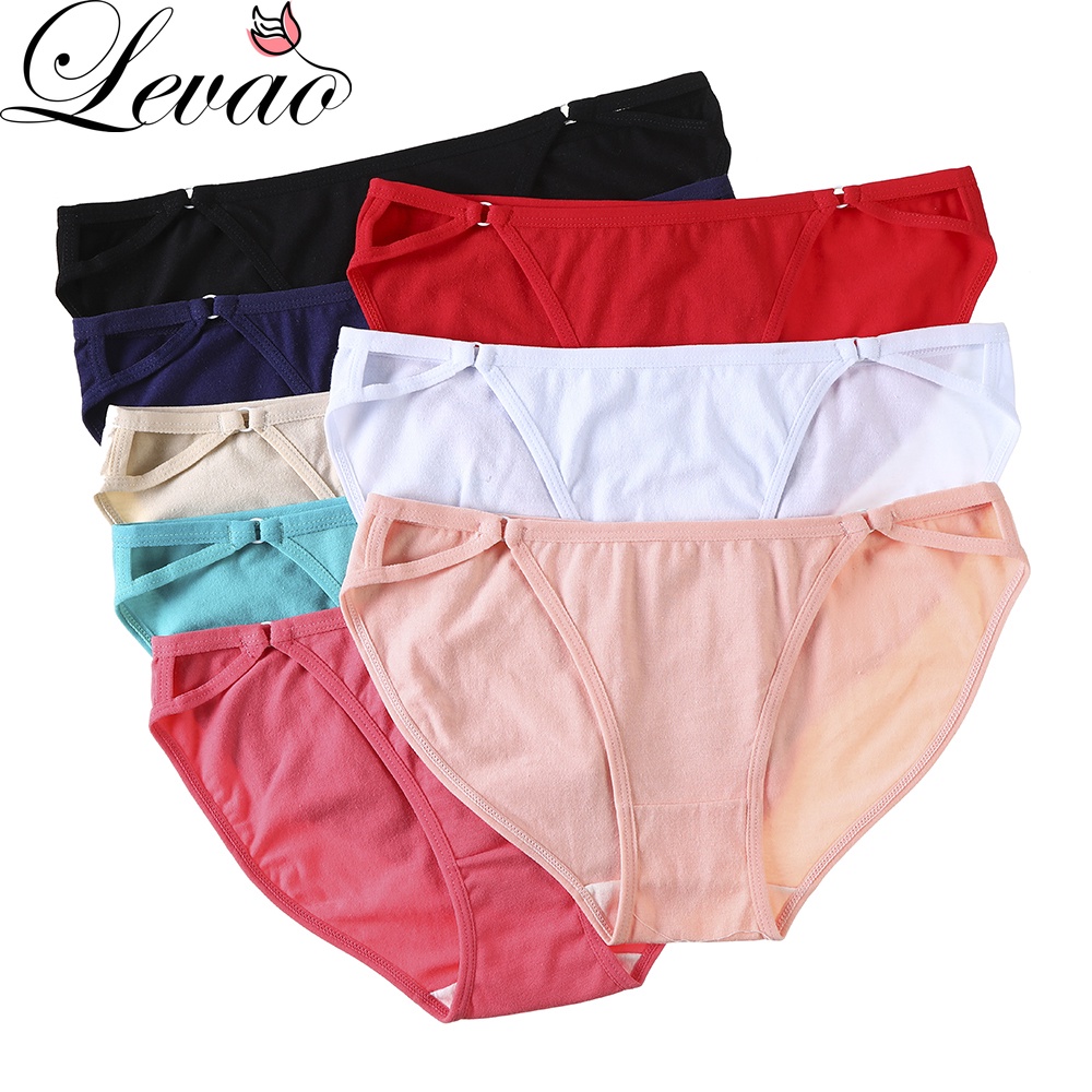 Quần Lót Levao Lưng Thấp Vải Cotton Rỗng Gợi Cảm Thoáng Khí Size Lớn Màu Trơn Dành Cho Bạn Nữ