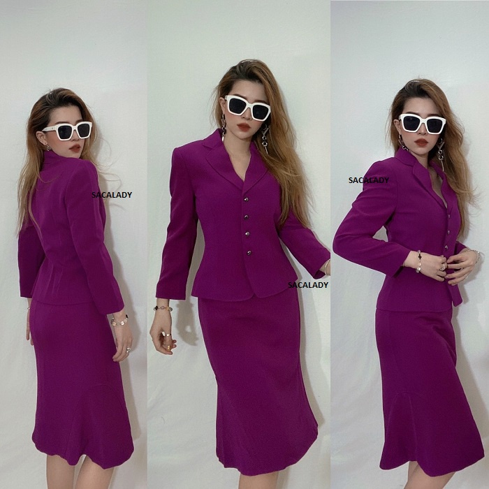 Set Vest Chân Váy Tahari Màu Tím - 3723