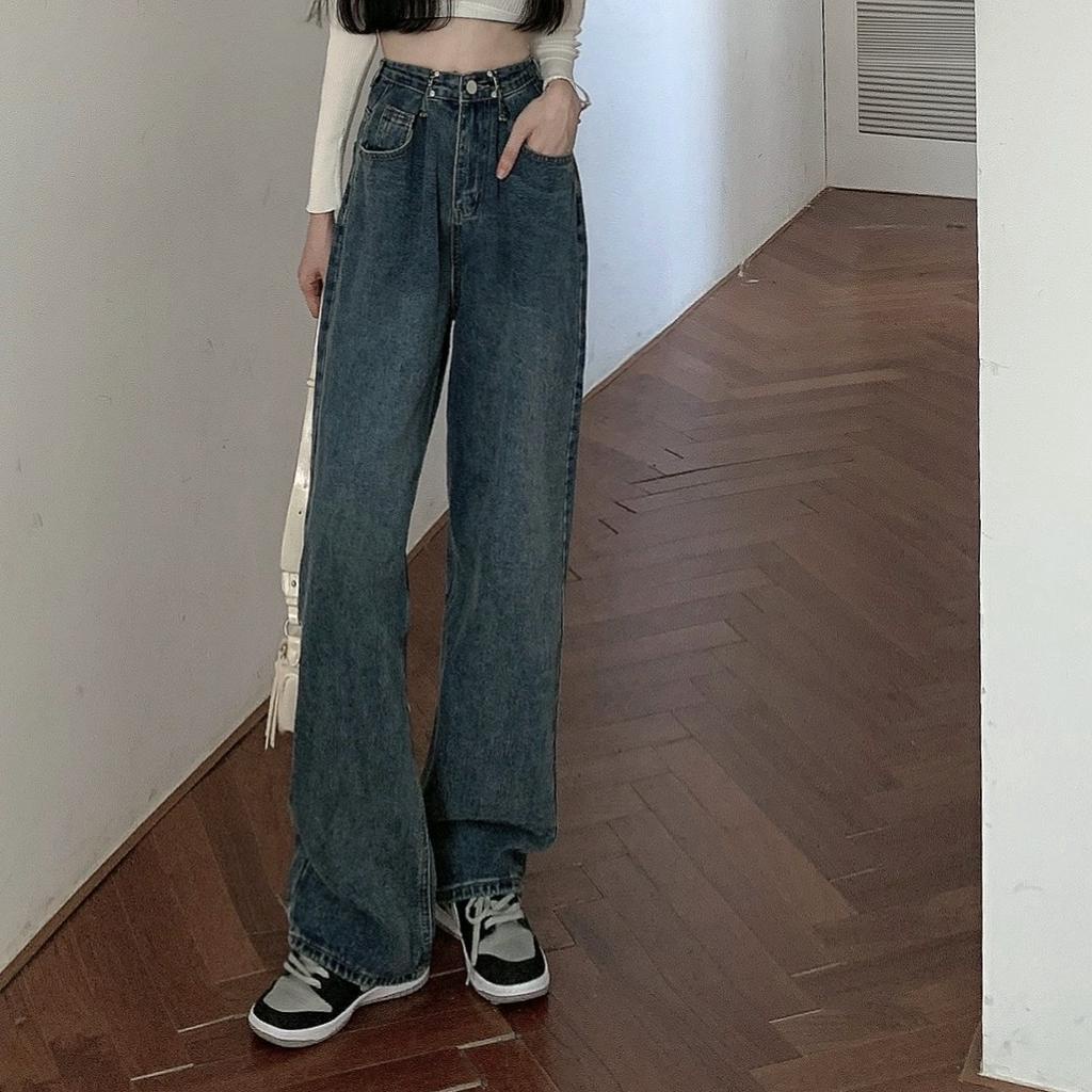 Quần jean dài IELGY lưng cao ống rộng thời trang xuân thu 2020 cho nữ