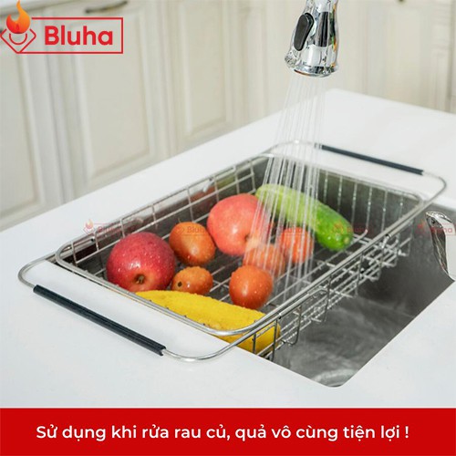 Rổ rút inox cao cấp BK01, rổ rút đựng bát đựng trái cây đặt trên chậu rửa bát tiện lợi, phù hợp với tất cả loại chậu