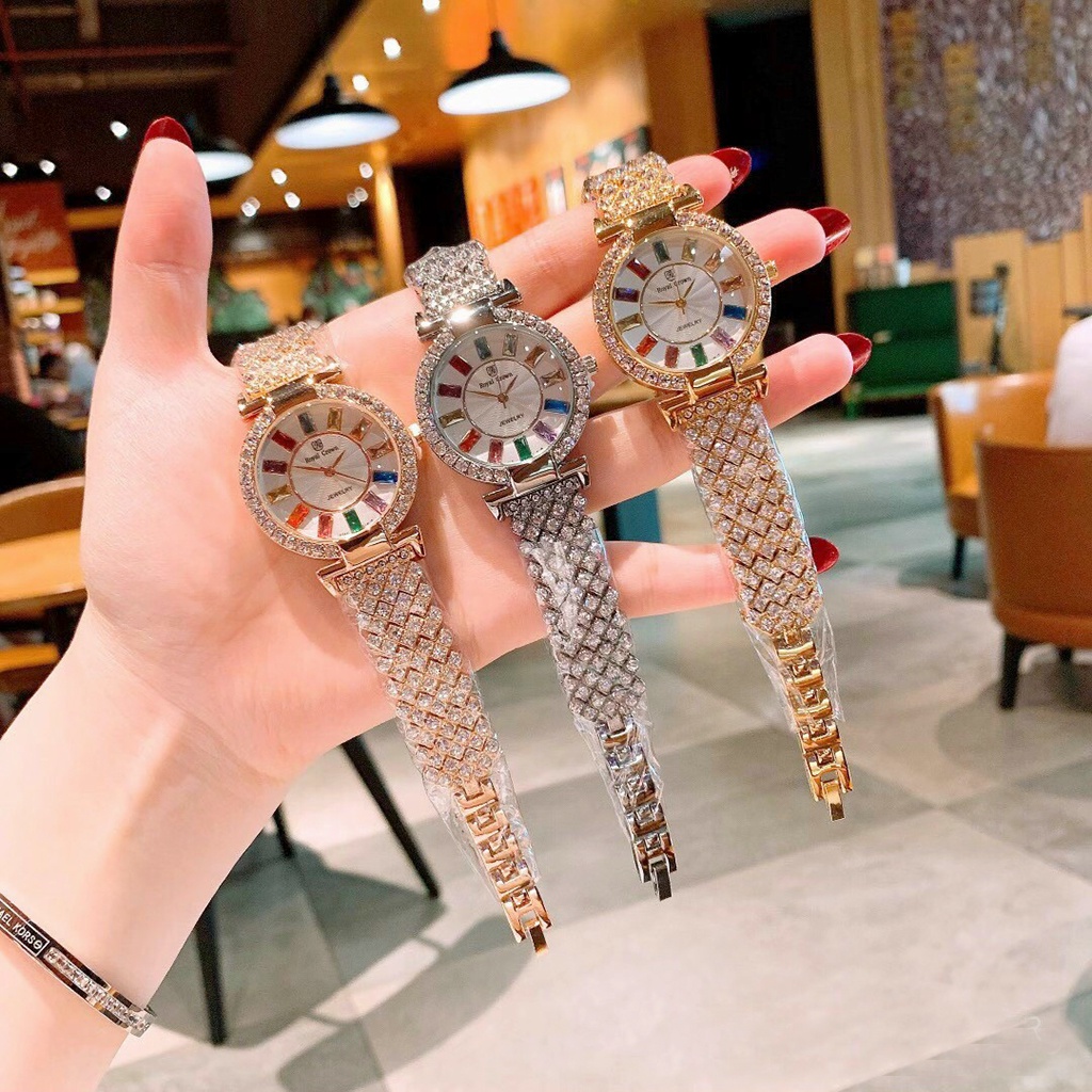 Đồng hồ đeo tay nữ ROYAL CROWN viền đá cao cấp, sáng lấp lánh phong cách sang chảnh, giá siêu rẻ