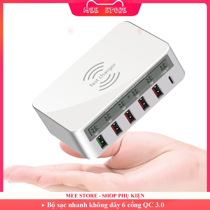 Bộ sạc thông minh không dây 6 cổng 8A 40W QC 3.0, sạc 7 thiết bị cùng lúc - Mee Store