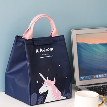 Túi đựng cơm vải Oxford Pink Unicorn nắp dính có lớp lót nhôm giữ nhiệt (sizesize 18x15x24cm)