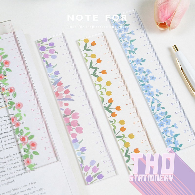 Thước Kẻ Cute  RULER FOR DIARY Hoạ Tiết Hoa Phong Cách Tối Giản Phụ Kiện Trang Trí Sổ Bullet Journal