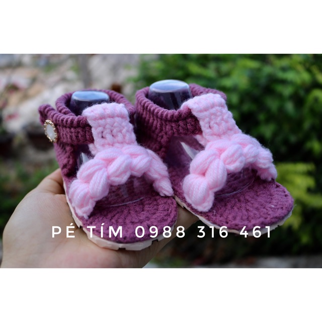 Giày len handmade/ giày sandal tím hồng