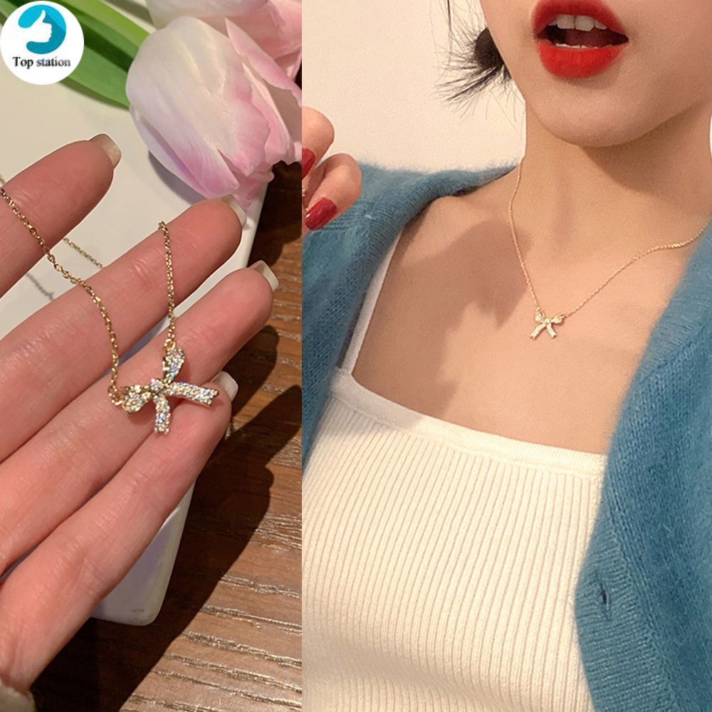 Vòng cổ mặt nơ đính đá pha lê sang trọng