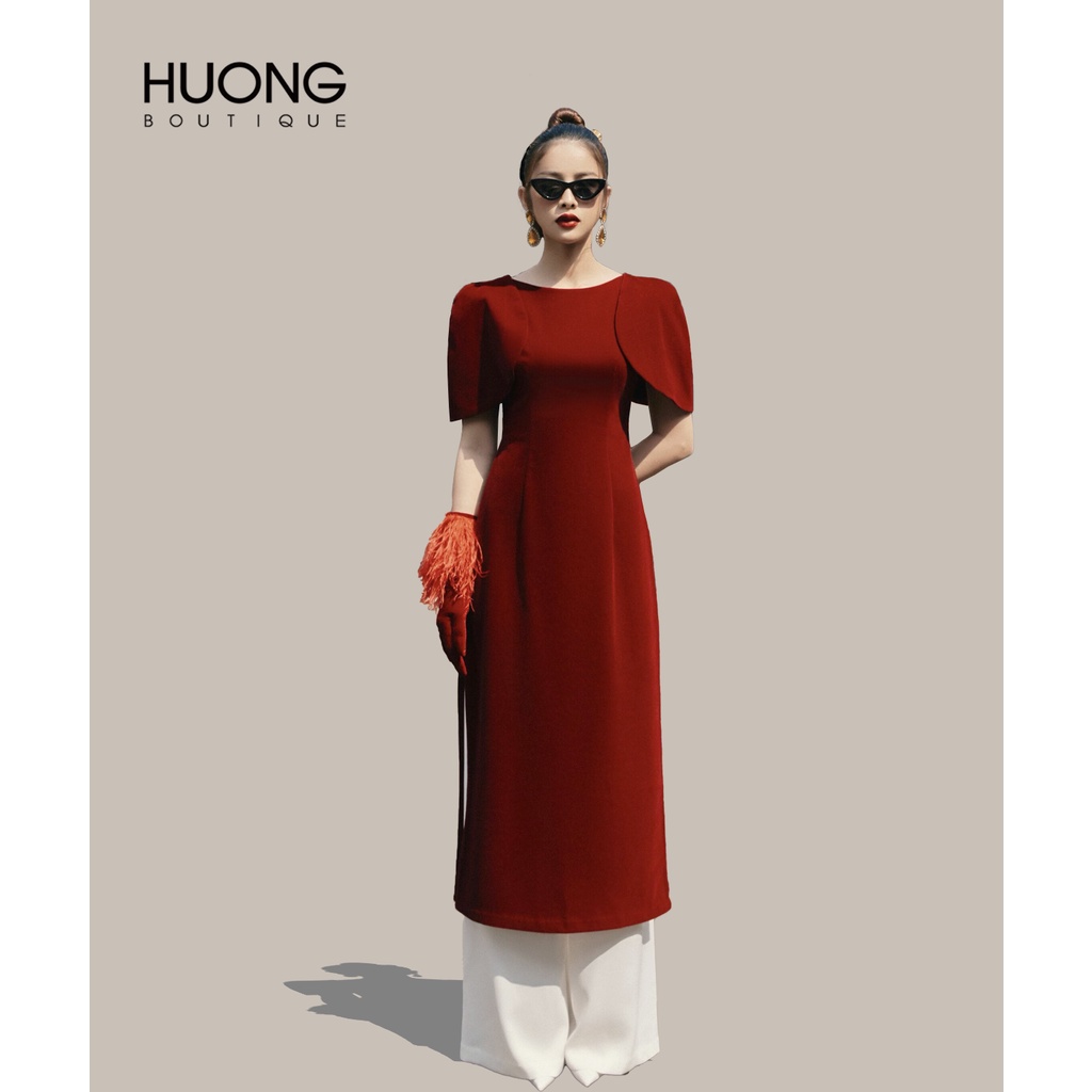 Áo dài Bích Ngọc nhung đỏ HUONG BOUTIQUE HBAD37