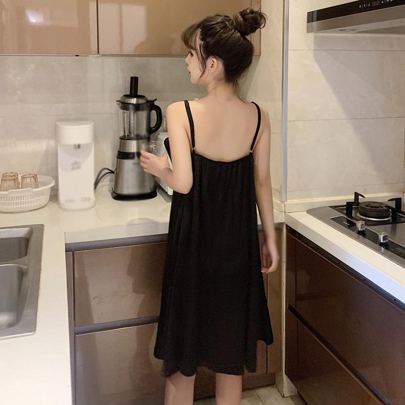 Đầm ngủ hai dây mỏng đính nơ thoải mái thời trang mùa hè Hàn Quốc