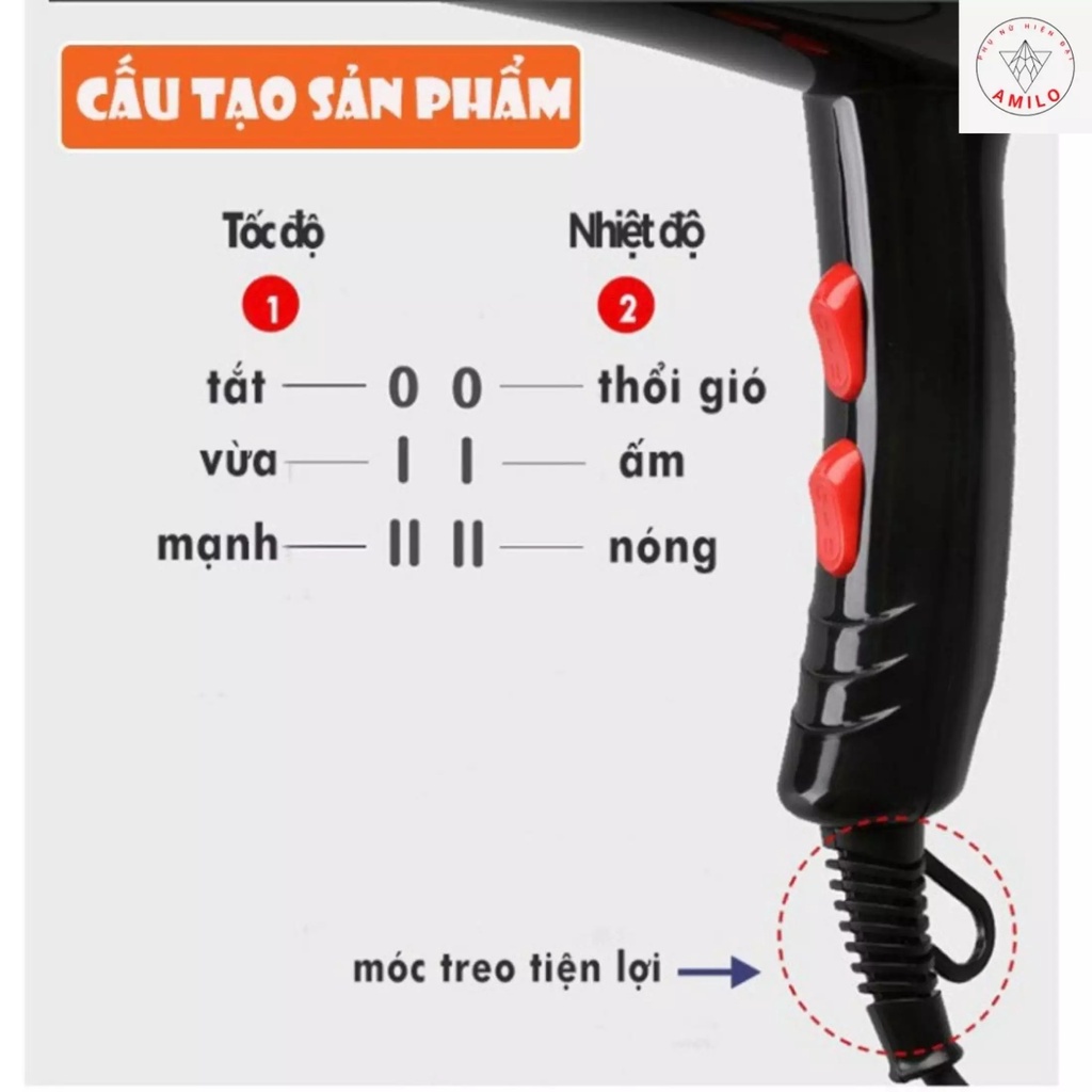 Máy Sấy Tóc 2 Chiều Nóng Lạnh Công Suất Lớn 3500W Tặng Kèm Phụ Kiện