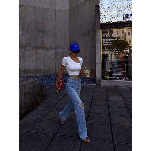 - QUẦN JEANS XANH RÁCH GỐI - STREET STYLE