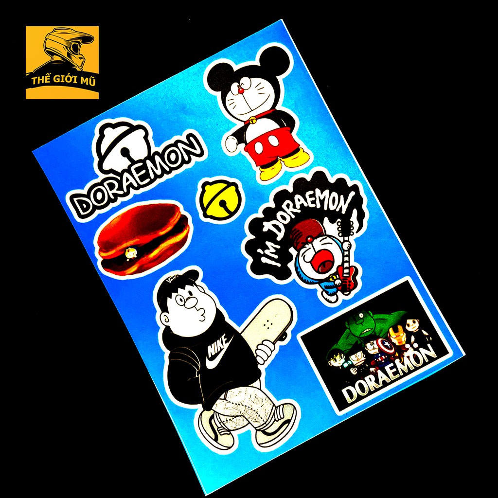 Sticker doraemon dán mũ bảo hiểm, vali, điện thoại, laptop cute cắt sẵn