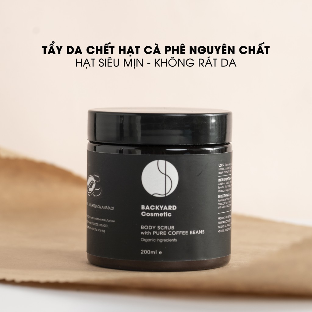 Tẩy Da Chết Hạt Cà Phê Sáng Da, Giảm Thâm, Mụn, Hỗ Trợ Điều Trị Rạn và Viêm Nang Lông - Backyard Cosmetic - 200g