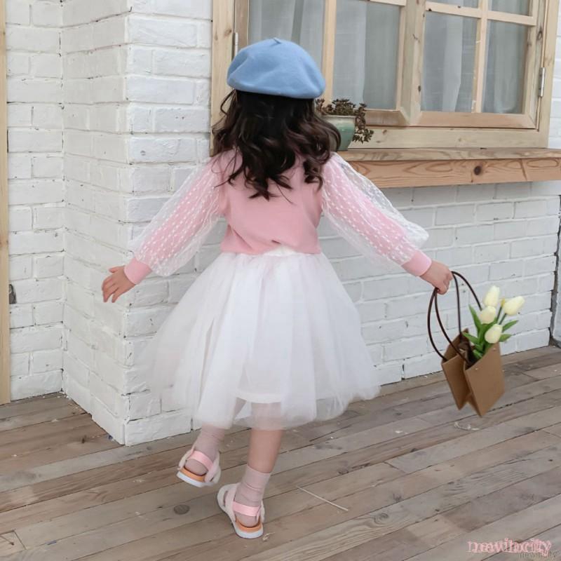 Set áo thun tay dài màu trơn &amp; váy công chúa Hàn Quốc cho bé gái