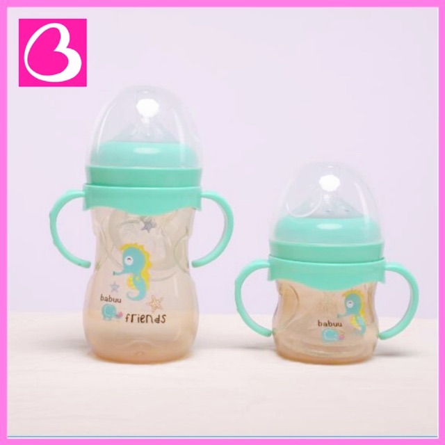 (Tặng ti) Bình sữa PPSU cổ rộng kèm tay cầm Babuu Baby Nhật Bản