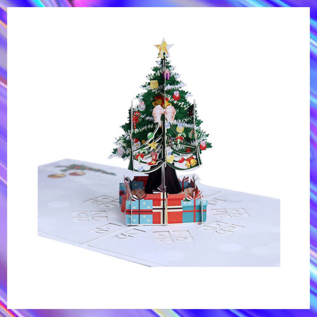 3D Christmas Decorations Colorful Tree Greeting Card Laser Cutting Envelope Postcard Hollow Carved Handmade Gift