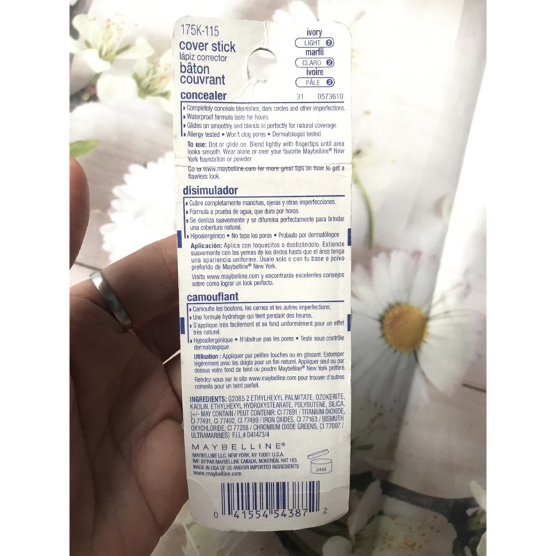 Che khuyết điểm Maybelline COVER STICK màu 115 ivory (4.5g) - USA