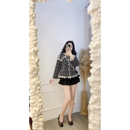 Áo Dạ Kẻ Viền Bèo Cổ Bẻ Siêu Xinh Có Ảnh Thật Kèm Video | BigBuy360 - bigbuy360.vn