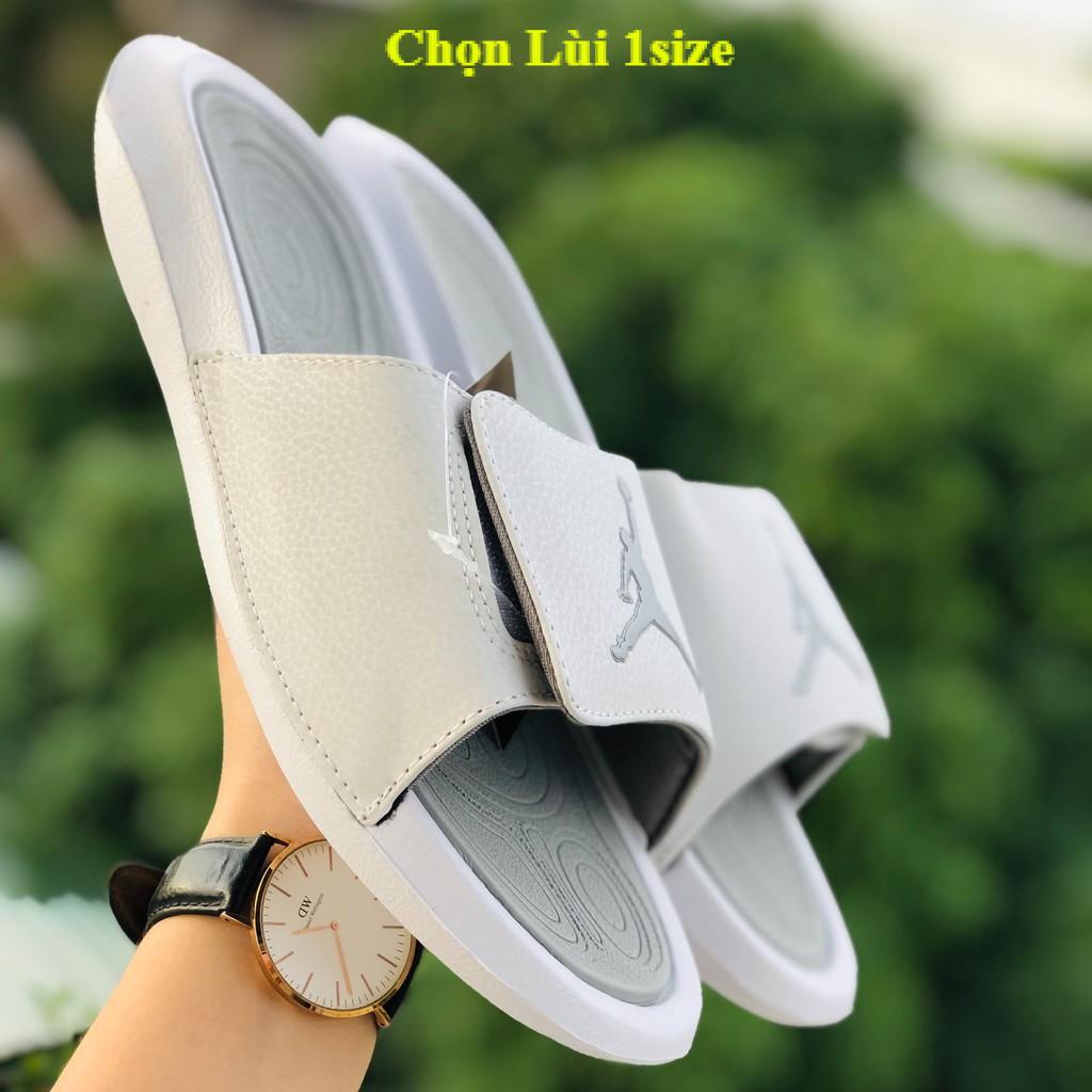 Dép jordan hydro ❤️FREESHIP + LÙI 1 Size+ HỘP❤️ dép quai ngang bóng rổ nam nữ JD6 màu trắng xám, có tem mác, bao bì đầy