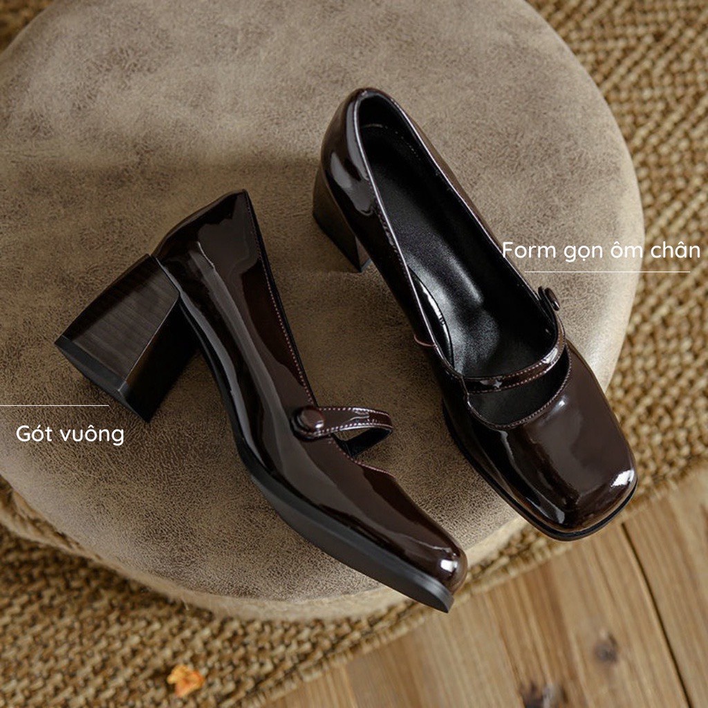 Giày Mary Jane phong cách HongKong da bóng siêu xinh đế cao 7cm dễ mang tôn dáng
