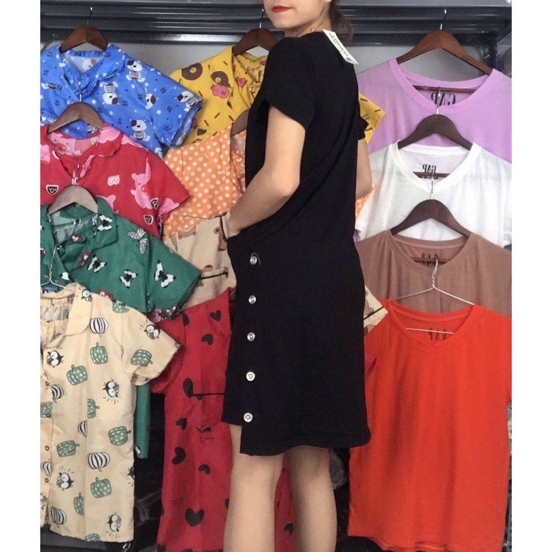 Váy bầu dáng suông chất cotton 40-65kg mùa hè cộc tay