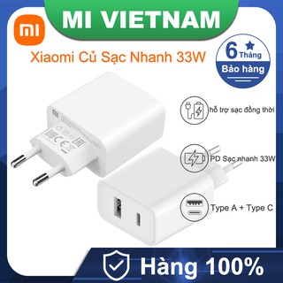 Củ sạc nhanh Xiaomi 33W Type A+ Type C PD sạc nhanh Type-c PD 20W BH 6 tháng