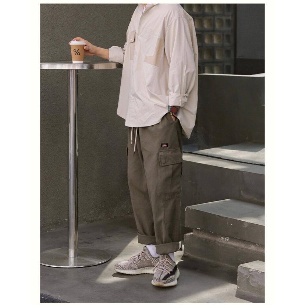 Áo sơ mi nam form rộng dài tay Boiz áo sơ mi nam unisex kaki túi phối 2 màu