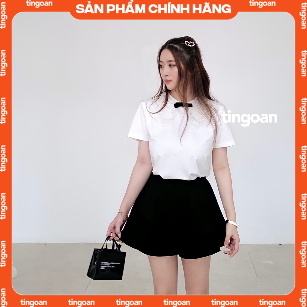 Áo phông nơ ren cổ tingoan BEST FRIEND TOP/WH
