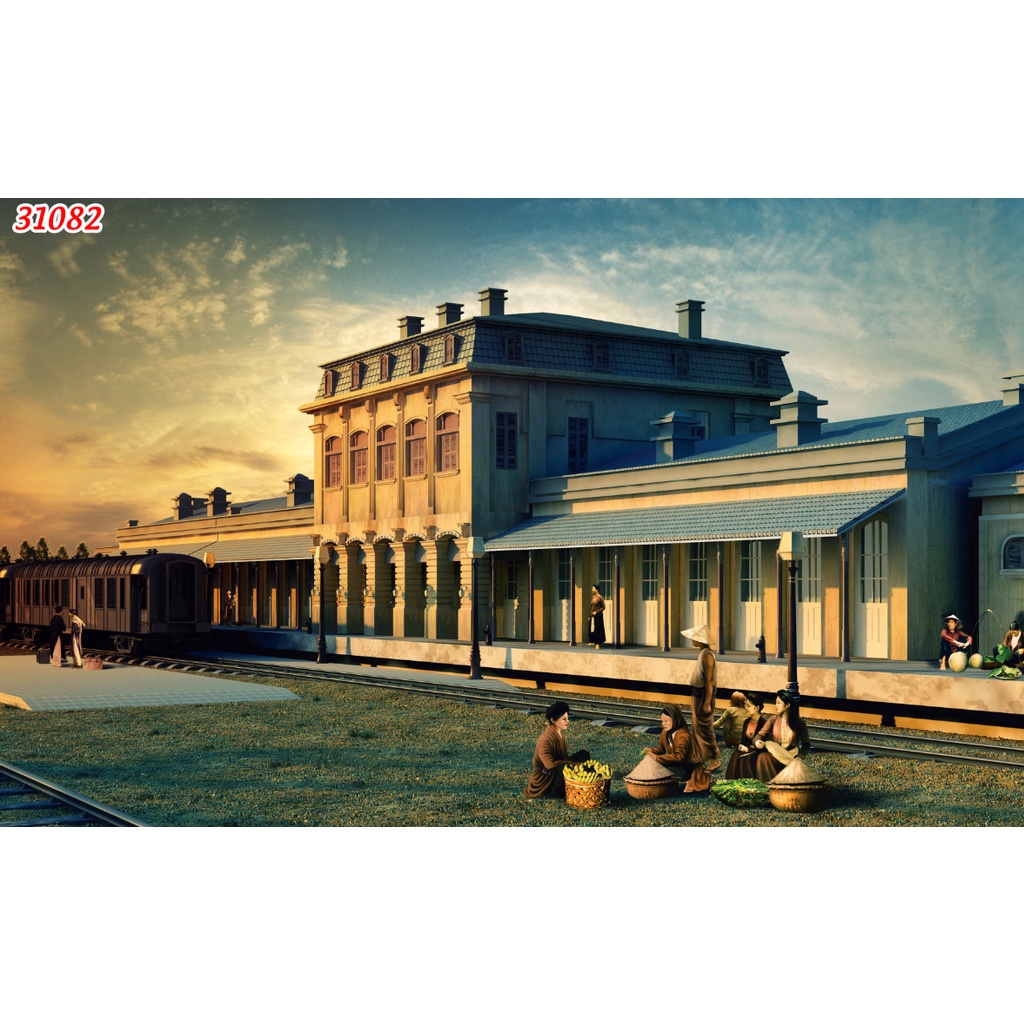 Tranh dán tường phong cách phong cách Hà Nội xưa bẢn trang trí Cửa Hàng 3D tặng keo và dụng cụ dán