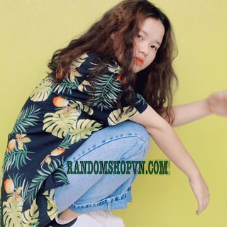 Áo sơ mi họa tiết lá đào