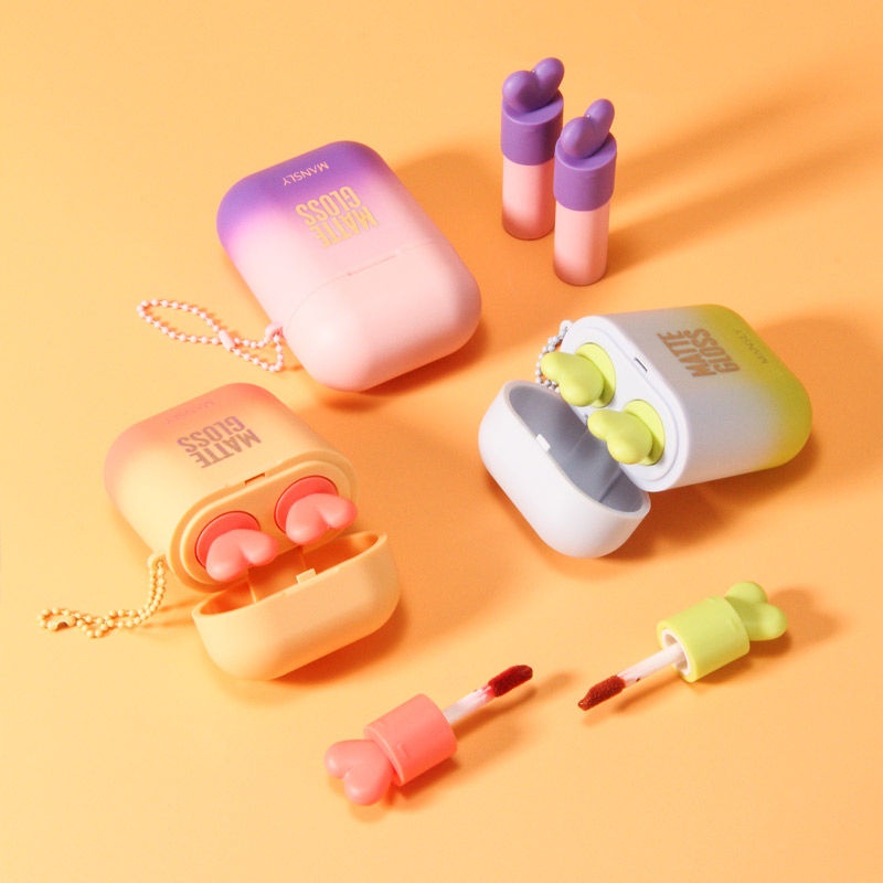 Hàng Sẵn Son Môi Dạng Lỏng Dưỡng Ẩm 2 Màu Dành Cho Nữ Son kem lì hai màu mịn như nhung lâu trôi không thấm nước thiết kế dạng tai nghe【Texas053】