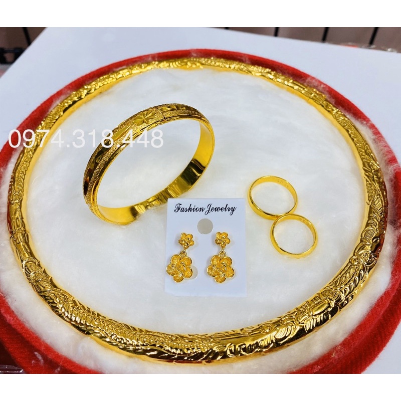 Set nguyên bộ trang sức cưới dát vàng 24 cao cấp mẫu cực đẹp