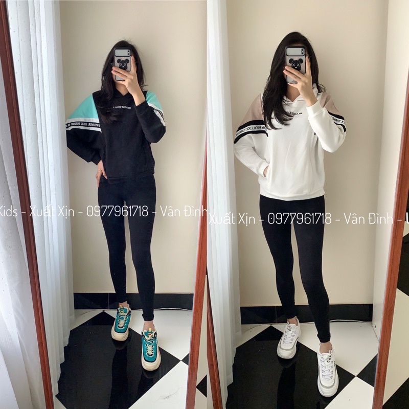 Áo nỉ bông hoodie xuất Nhật tay viền chữ cho mẹ và bé