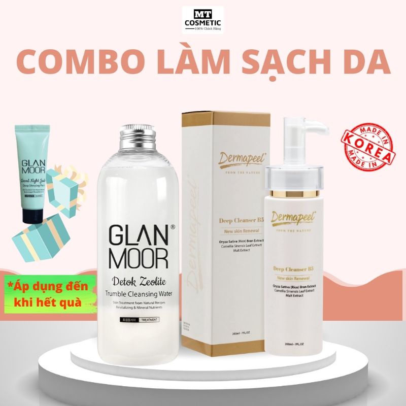 Combo làm sạch da hàn quốc - Nước Tẩy Trang Da Mụn GLAN MOOR 300ml - SỮA RỬA MẶT DERMAPEEL 200ml