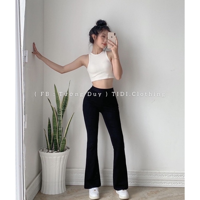 set quần loe áo croptop basic