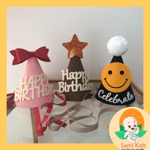 Mũ đội sinh nhật cho bé chất dạ handmade, nón Happy Birthday cho bé trai bé gái SAMIKIDS