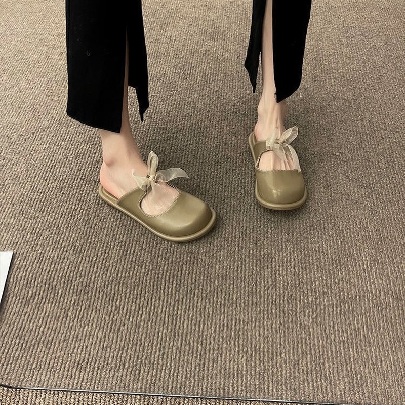 Giày Lười Đế Bằng Đính Nơ Phong Cách Vintage Pháp Cho Nữ