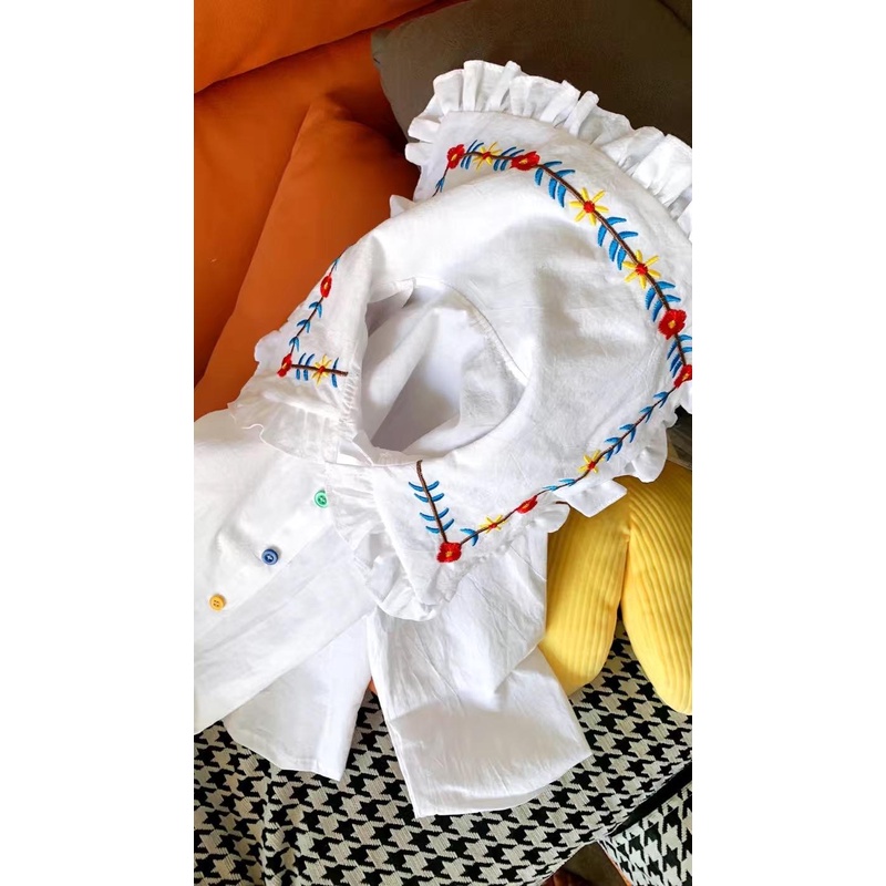 Combo 2 áo sơ mi trắng dài tay rộng cổ thêu hoa cho bé gái  N00922 & N01131