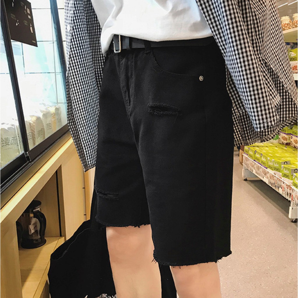 [   Freeship Extra   ]  Quần Short Jean Rách, Quần Đùi Jean Rách Gối Nam Đen Phong Cách Hàn Quốc Hè 2020 | BigBuy360 - bigbuy360.vn