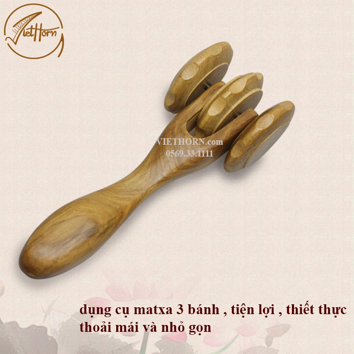 Cây lăn mát xa gỗ toàn thân 3 bánh VIETHORN Dụng cụ mát xa xua tan nỗi lo đau nhức