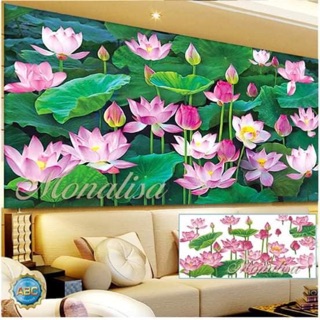 Tranh thêu chữ thập đầm sen khổ lớn 200x95cm