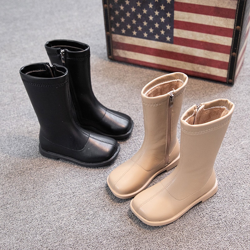 Giày bốt da cổ cao màu trơn chất lượng cao cho bé gái