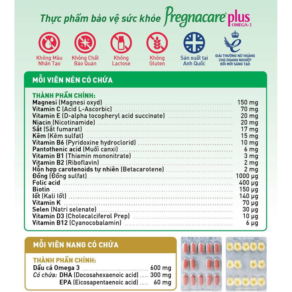 TPBVSK Vitabiotics Pregnacare Plus Omega-3 - Vitamin tổng hợp cho phụ nữ mang thai và cho con bú